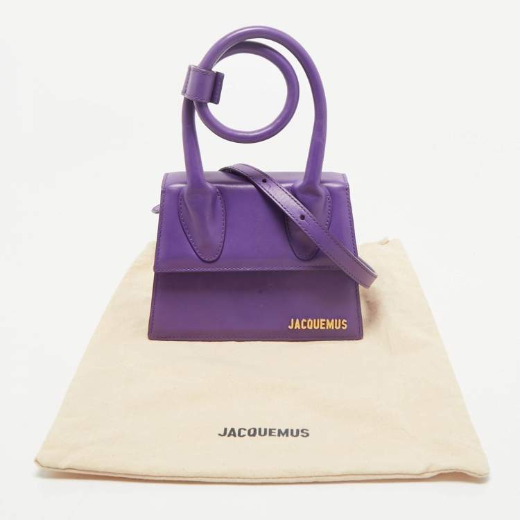 Pre Owned Jacquemus Purple Leather Le Chiquito Noeud Top Handle Bag