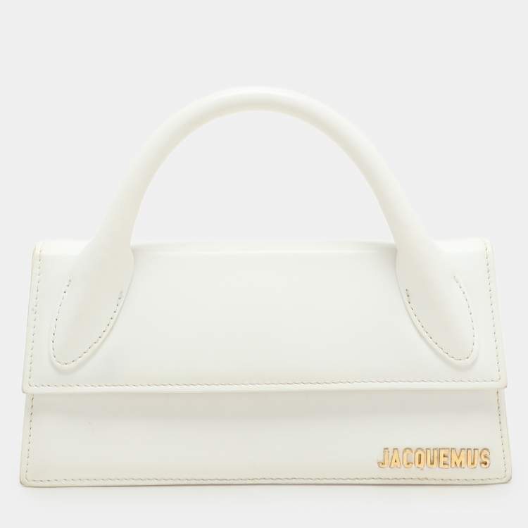 Pre Owned Jacquemus White Leather Long Le Chiquito Top Handle Bag