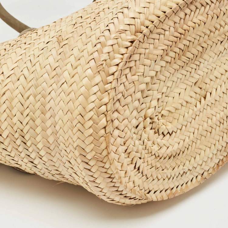 Pre Owned Jacquemus Green/Cream Woven Raffia and Nubuck Leather Le Panier Soleil Tote