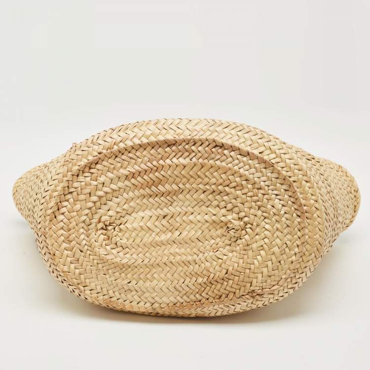 Pre Owned Jacquemus Green/Cream Woven Raffia and Nubuck Leather Le Panier Soleil Tote