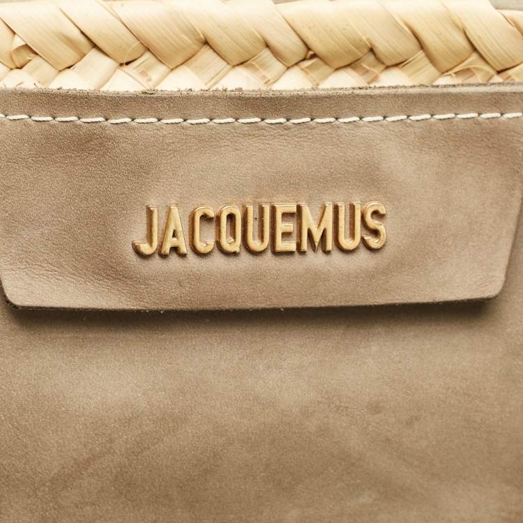 Pre Owned Jacquemus Green/Cream Woven Raffia and Nubuck Leather Le Panier Soleil Tote