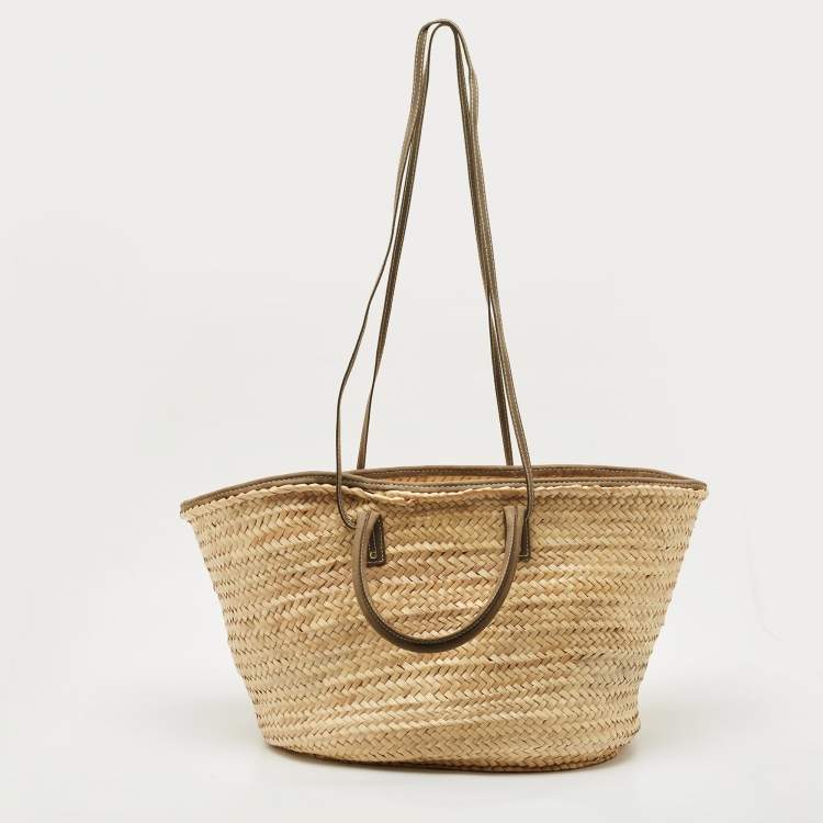 Pre Owned Jacquemus Green/Cream Woven Raffia and Nubuck Leather Le Panier Soleil Tote