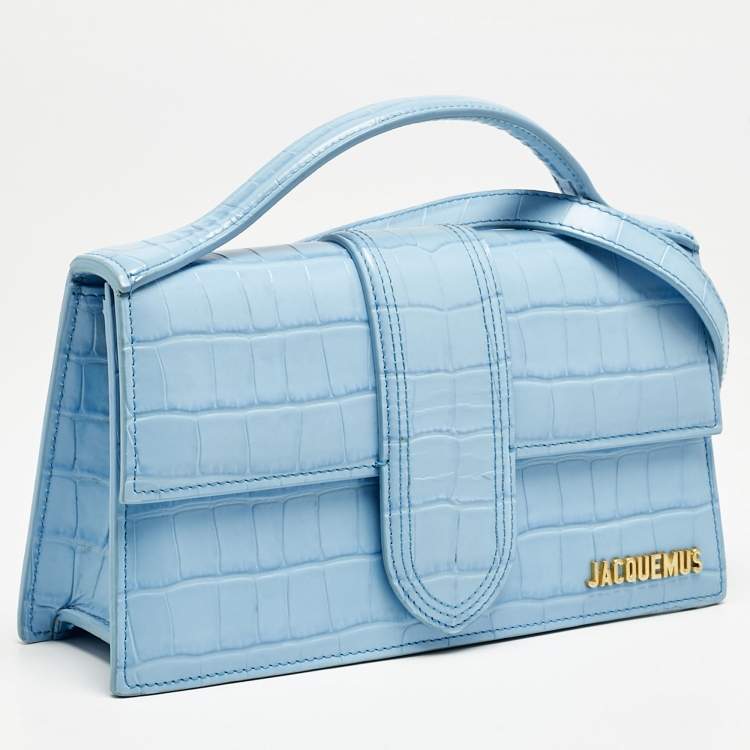 Pre Owned Jacquemus Light Blue Croc Embossed Leather Le Grand Bambino Top Handle Bag