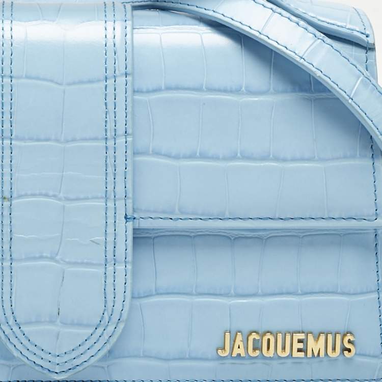 Pre Owned Jacquemus Light Blue Croc Embossed Leather Le Grand Bambino Top Handle Bag