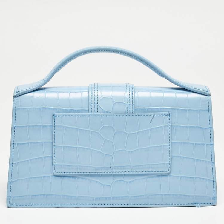Pre Owned Jacquemus Light Blue Croc Embossed Leather Le Grand Bambino Top Handle Bag
