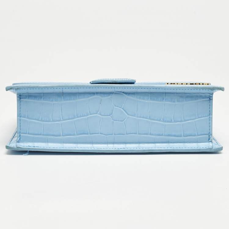 Pre Owned Jacquemus Light Blue Croc Embossed Leather Le Grand Bambino Top Handle Bag