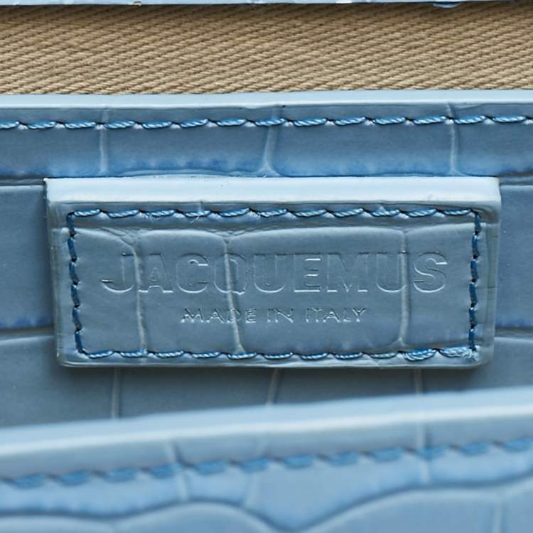 Pre Owned Jacquemus Light Blue Croc Embossed Leather Le Grand Bambino Top Handle Bag