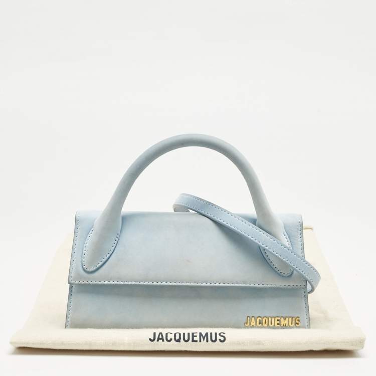 Pre Owned Jacquemus Light Blue Suede Long Le Chiquito Top Handle Bag