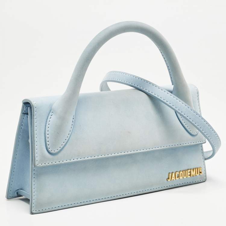 Pre Owned Jacquemus Light Blue Suede Long Le Chiquito Top Handle Bag