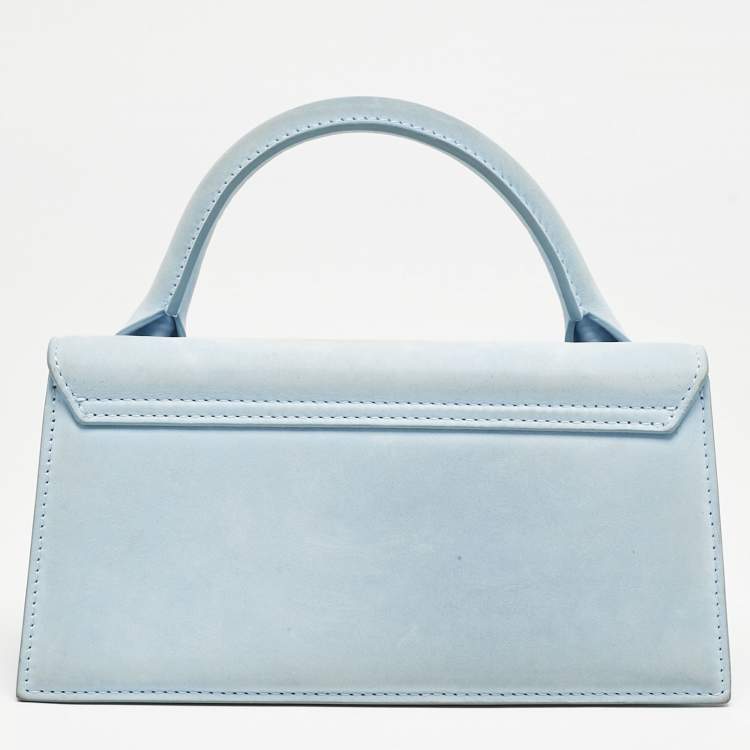 Pre Owned Jacquemus Light Blue Suede Long Le Chiquito Top Handle Bag