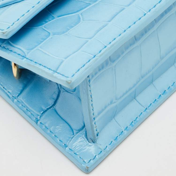 Pre Owned Jacquemus Light Blue Croc Embossed Leather Mini Le Chiquito Top Handle Bag