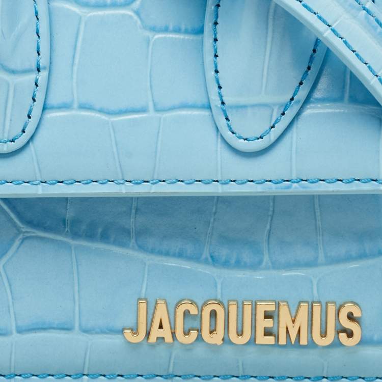 Pre Owned Jacquemus Light Blue Croc Embossed Leather Mini Le Chiquito Top Handle Bag