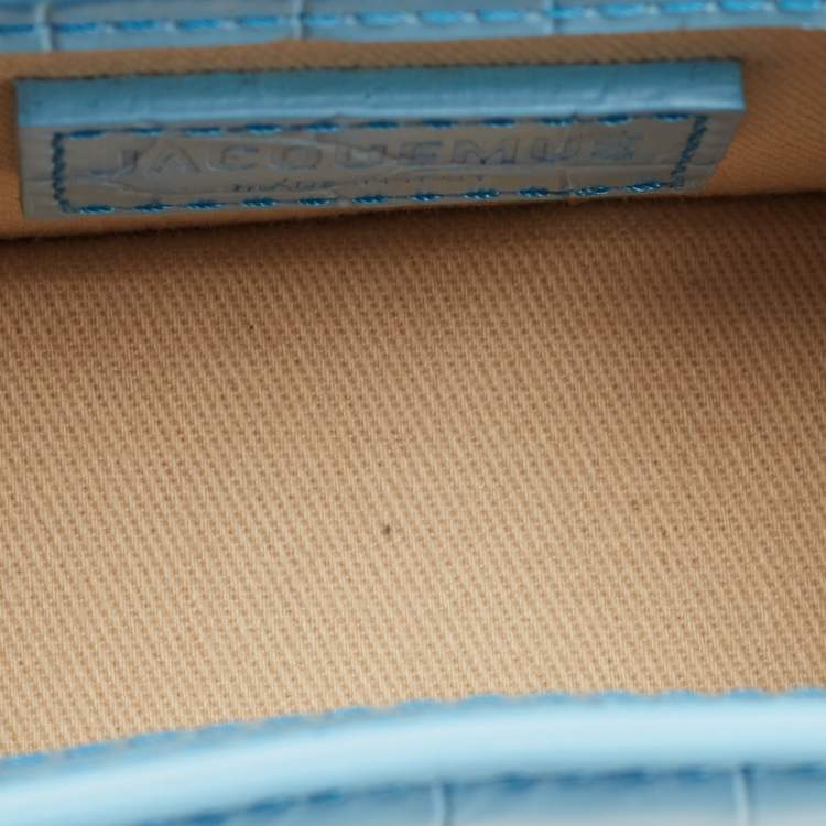 Pre Owned Jacquemus Light Blue Croc Embossed Leather Mini Le Chiquito Top Handle Bag