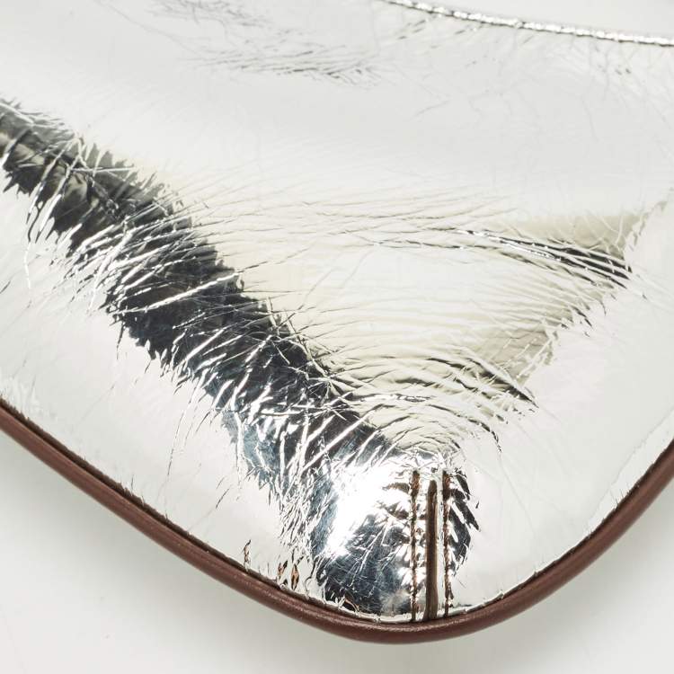 Pre Owned Jacquemus Silver Laminated Leather Le Bisou Perle Shoulder Bag