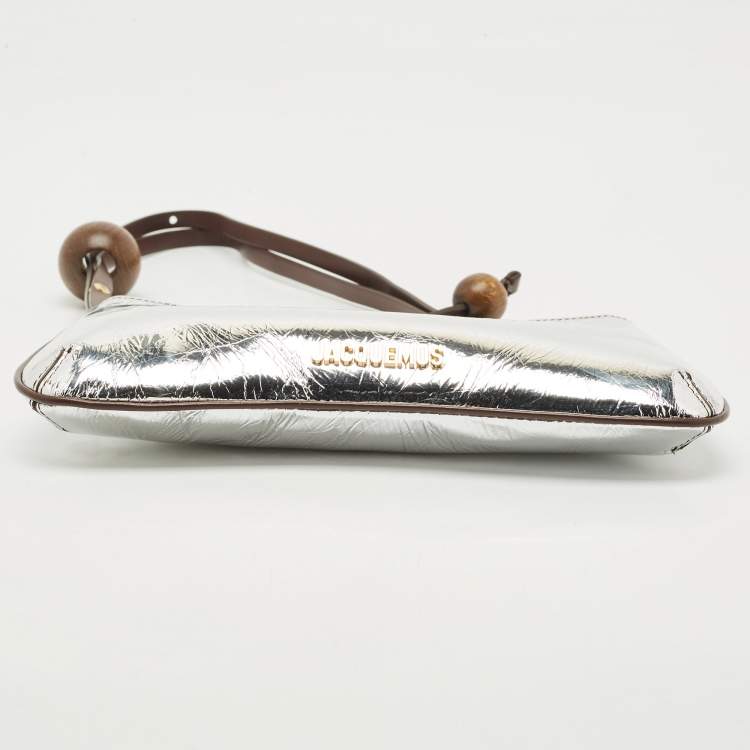 Pre Owned Jacquemus Silver Laminated Leather Le Bisou Perle Shoulder Bag