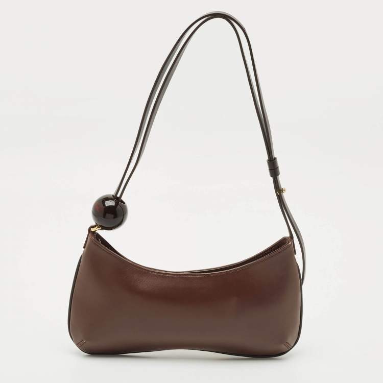 Pre Owned Jacquemus Dark Brown Leather Le Bisou Perle Shoulder Bag