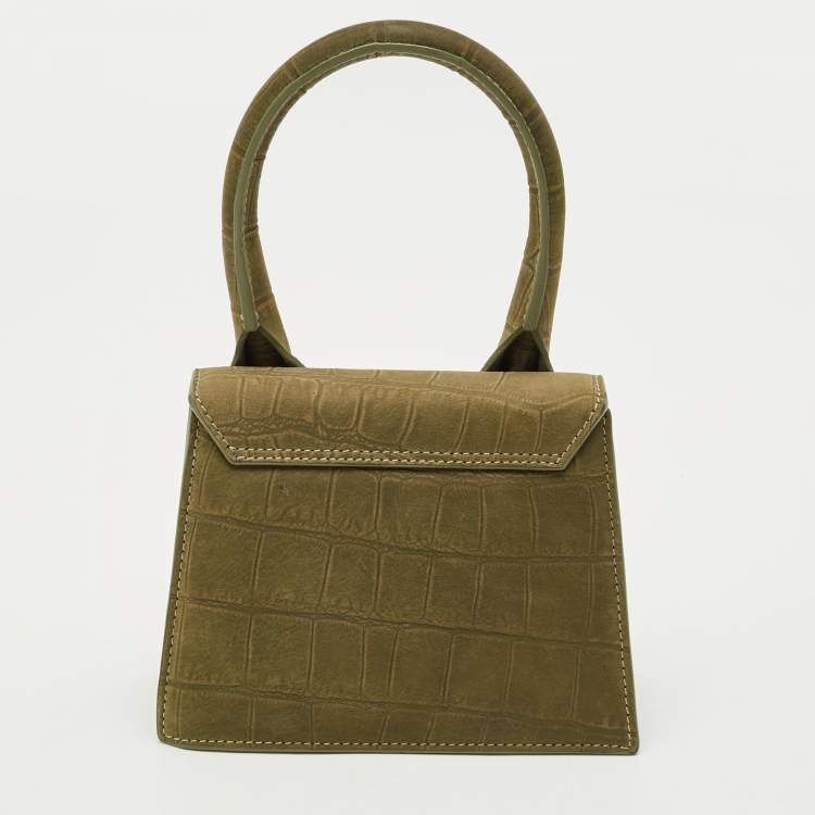 Pre Owned Jacquemus Olive Green Suede Le Chiquito Moyen Top Handle Bag