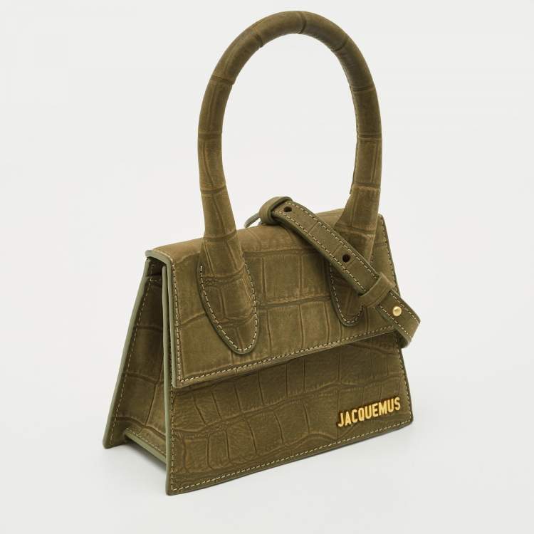 Pre Owned Jacquemus Olive Green Suede Le Chiquito Moyen Top Handle Bag