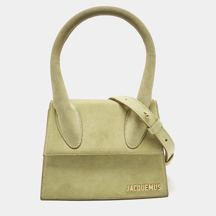 Pre Owned Jacquemus Light Green Suede Le Chiquito Moyen Top Handle Bag