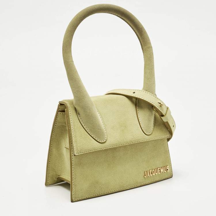 Pre Owned Jacquemus Light Green Suede Le Chiquito Moyen Top Handle Bag
