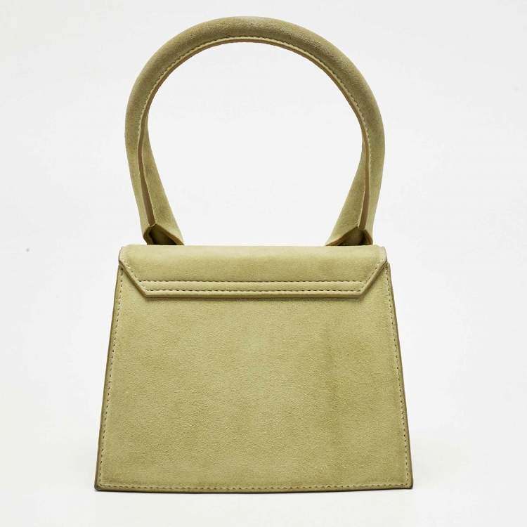 Pre Owned Jacquemus Light Green Suede Le Chiquito Moyen Top Handle Bag