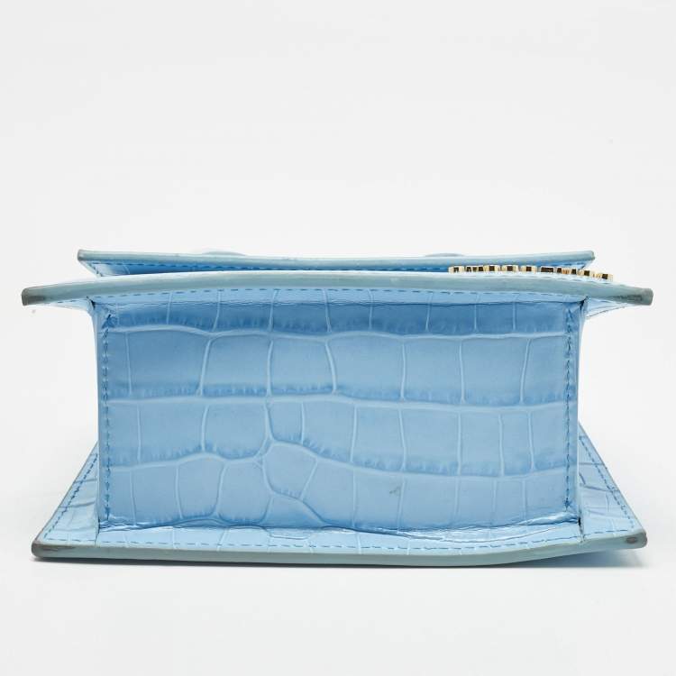 Pre Owned Jacquemus Light Blue Croc Embossed Le Chiquito Moyen Top Handle Bag
