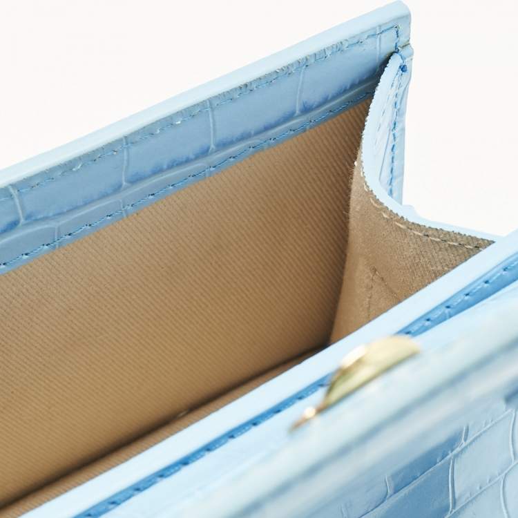 Pre Owned Jacquemus Light Blue Croc Embossed Le Chiquito Moyen Top Handle Bag