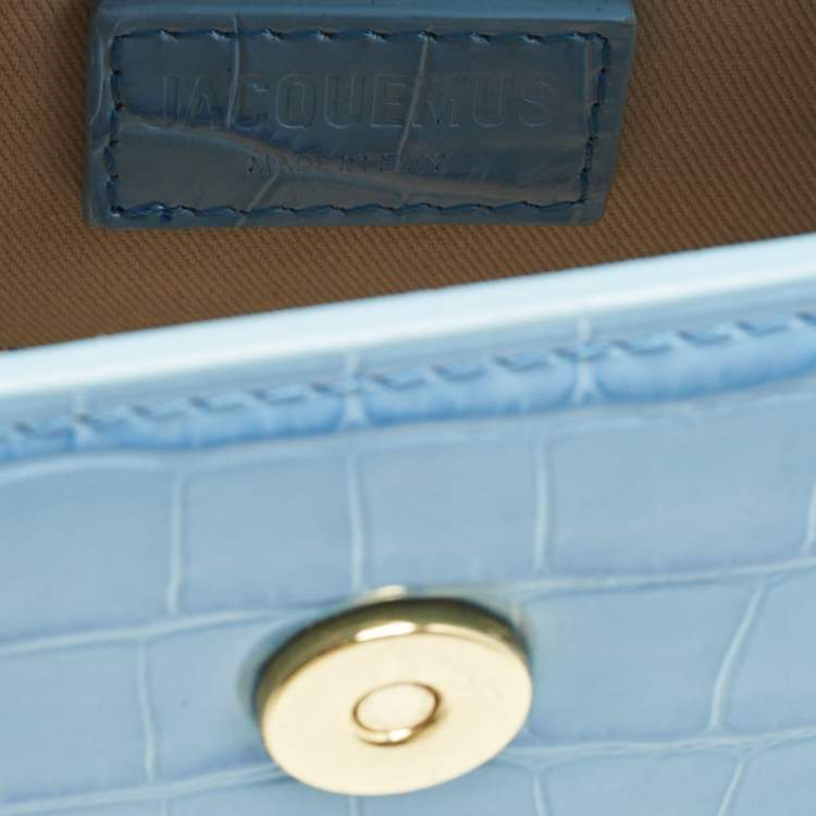 Pre Owned Jacquemus Light Blue Croc Embossed Le Chiquito Moyen Top Handle Bag