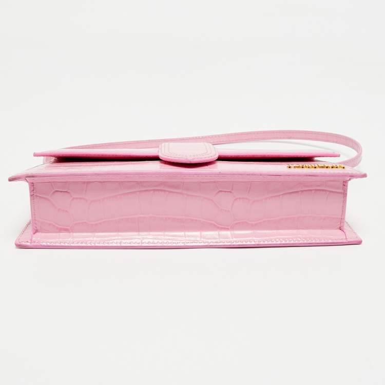 Pre Owned Jacquemus Pink Croc Embossed Leather Le Bambino Long Shoulder Bag