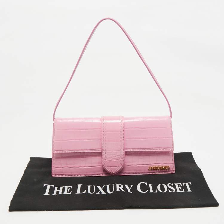Pre Owned Jacquemus Pink Croc Embossed Leather Le Bambino Long Shoulder Bag