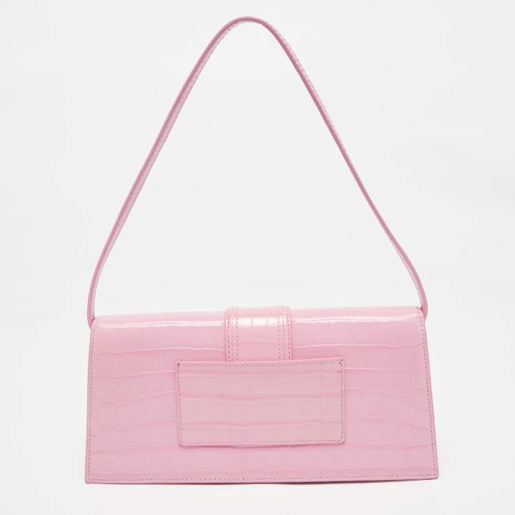 Pre Owned Jacquemus Pink Croc Embossed Leather Le Bambino Long Shoulder Bag