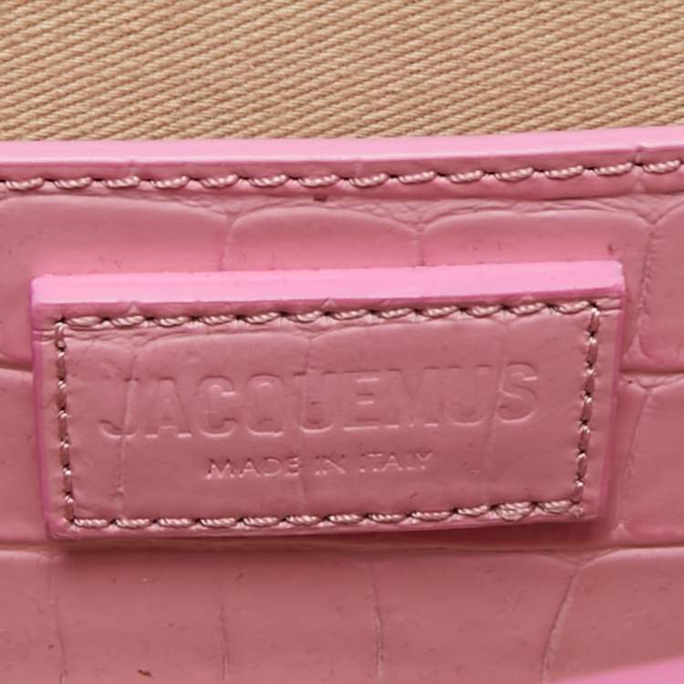 Pre Owned Jacquemus Pink Croc Embossed Leather Le Bambino Long Shoulder Bag