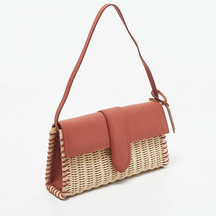 Pre Owned Jacquemus Brick Brown/Cream Nubuck Leather and Wicker Le Bambino Long Bag