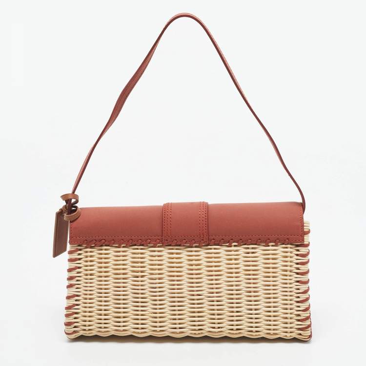 Pre Owned Jacquemus Brick Brown/Cream Nubuck Leather and Wicker Le Bambino Long Bag
