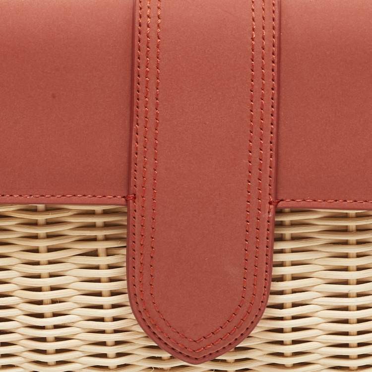 Pre Owned Jacquemus Brick Brown/Cream Nubuck Leather and Wicker Le Bambino Long Bag