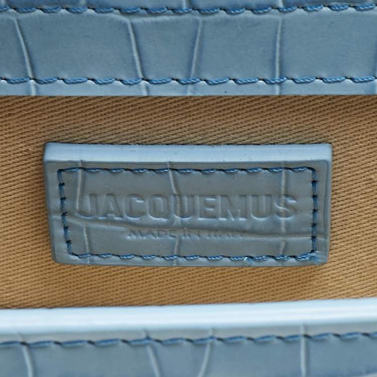 Pre Owned Jacquemus Light Blue Croc Embossed Leather Mini Le Bambino Top Handle Bag.