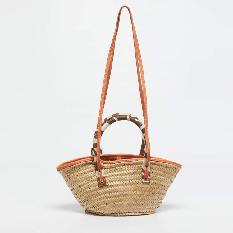 Pre Owned Jacquemus Multicolor Raffia and Zebra Print Handle Le Petit Panier Soleil Basket Bag