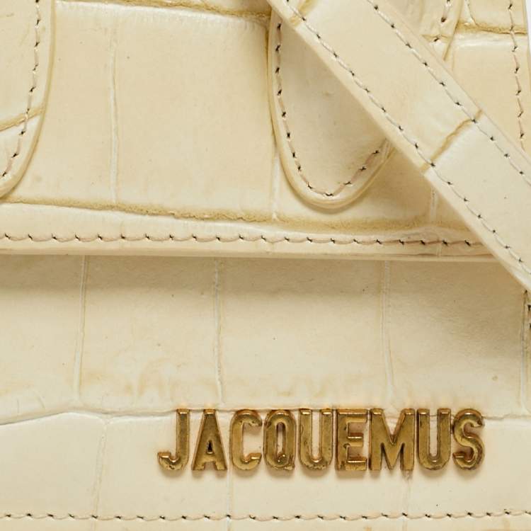 Pre Owned Jacquemus Cream Croc Embossed Leather Mini Le Chiquito Bag