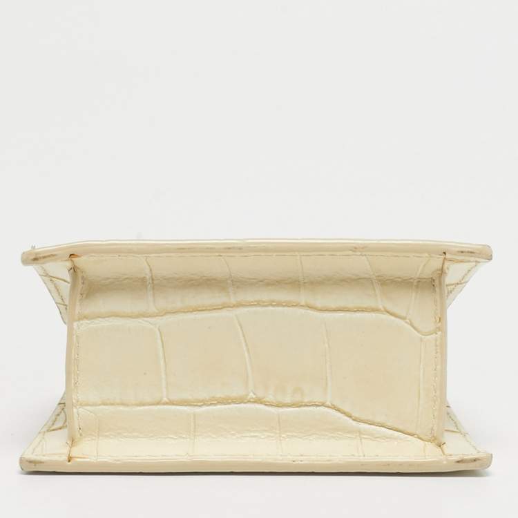 Pre Owned Jacquemus Cream Croc Embossed Leather Mini Le Chiquito Bag