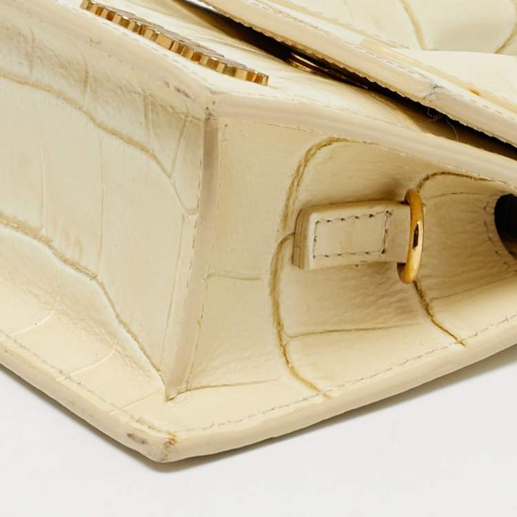 Pre Owned Jacquemus Cream Croc Embossed Leather Mini Le Chiquito Bag