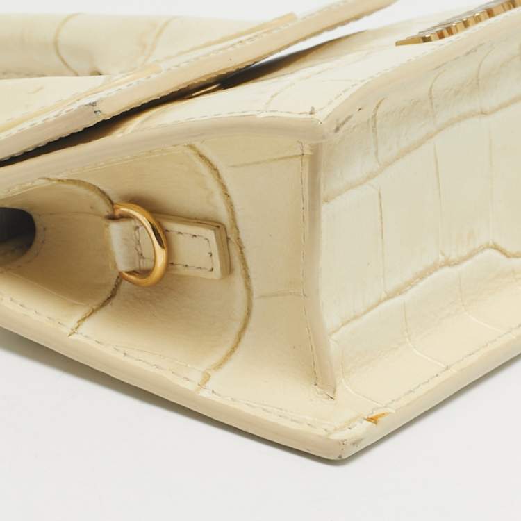 Pre Owned Jacquemus Cream Croc Embossed Leather Mini Le Chiquito Bag