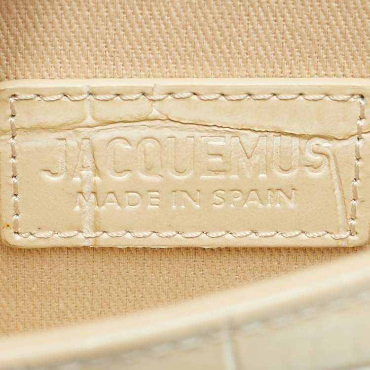 Pre Owned Jacquemus Cream Croc Embossed Leather Mini Le Chiquito Bag