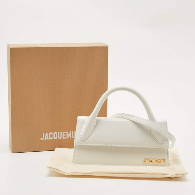 Pre Owned Jacquemus White Leather Long Le Chiquito Top Handle Bag