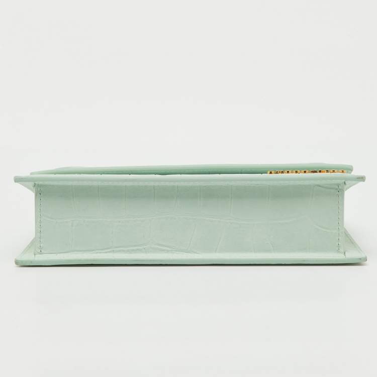 Pre Owned Jacquemus Light Green Croc Embossed Nubuck Leather Long Le Chiquito Top Handle Bag