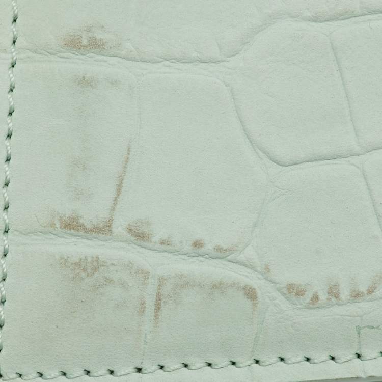 Pre Owned Jacquemus Light Green Croc Embossed Nubuck Leather Long Le Chiquito Top Handle Bag