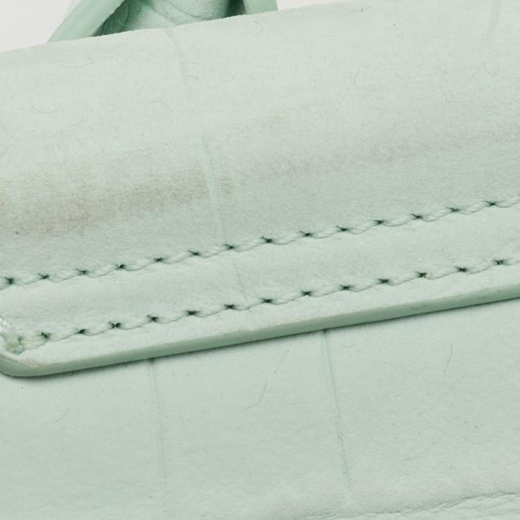 Pre Owned Jacquemus Light Green Croc Embossed Nubuck Leather Long Le Chiquito Top Handle Bag