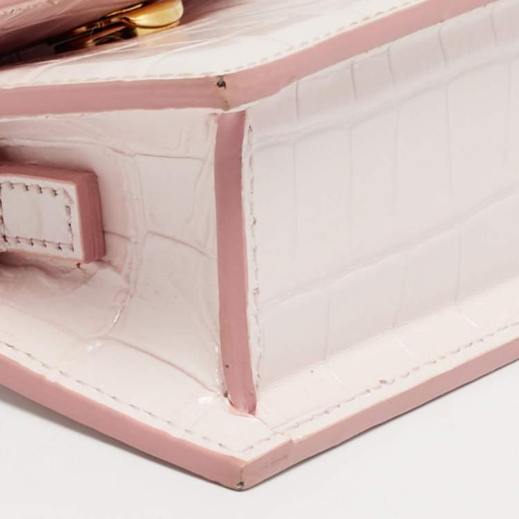 Pre Owned Jacquemus Light Pink Croc Embossed Leather Mini Le Chiquito Bag