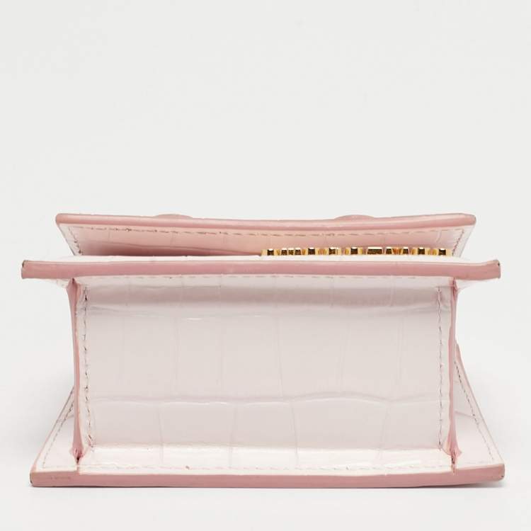 Pre Owned Jacquemus Light Pink Croc Embossed Leather Mini Le Chiquito Bag