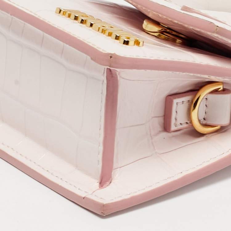 Pre Owned Jacquemus Light Pink Croc Embossed Leather Mini Le Chiquito Bag