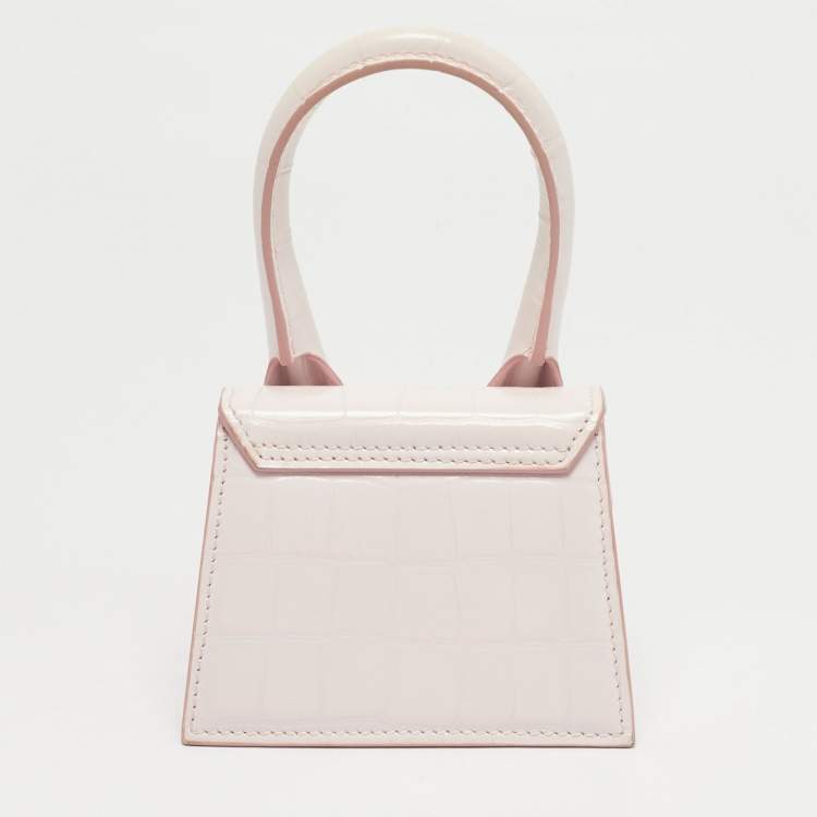 Pre Owned Jacquemus Light Pink Croc Embossed Leather Mini Le Chiquito Bag